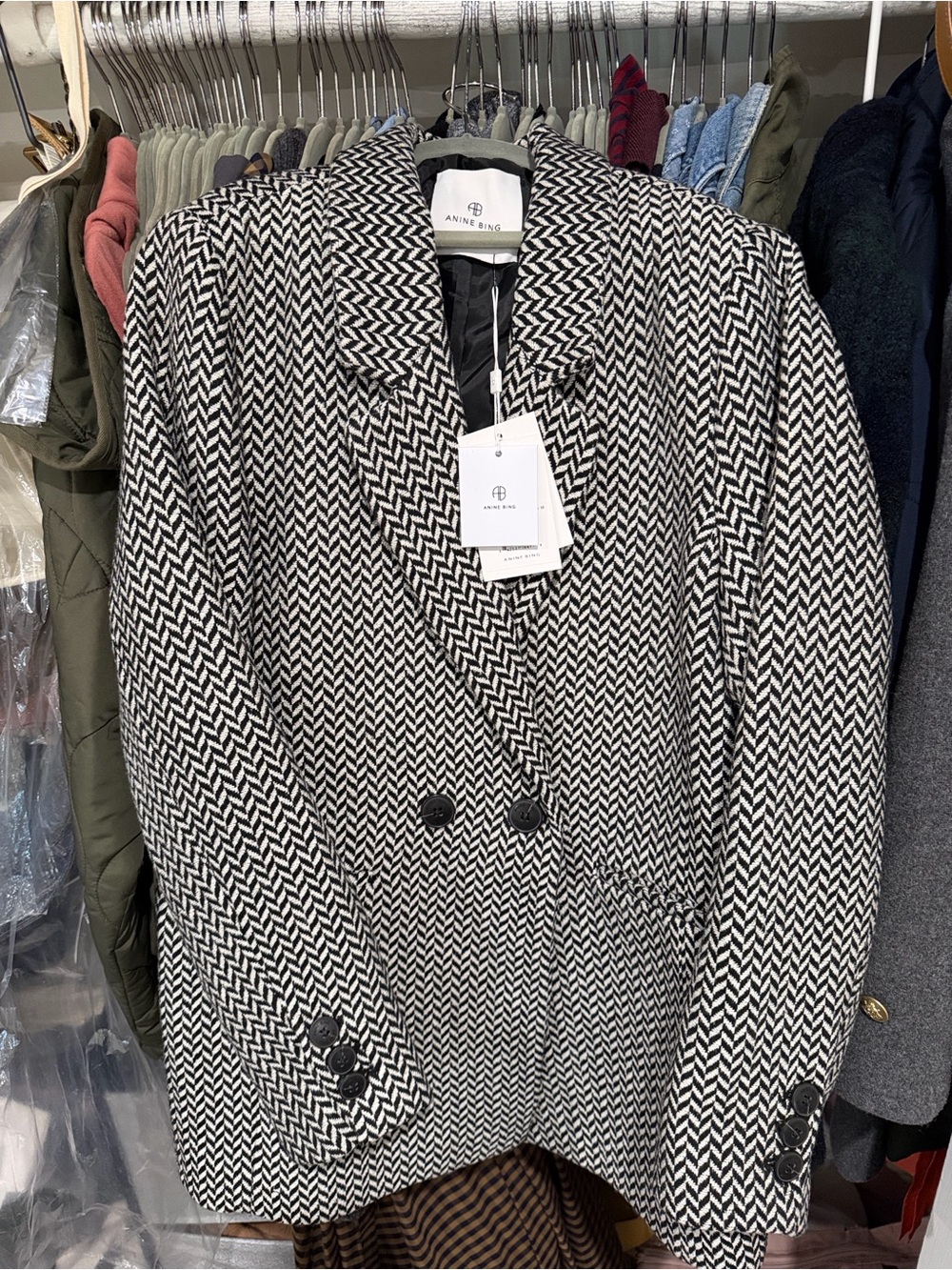 Anine Bing Fishbone Blazer - Black And Off White